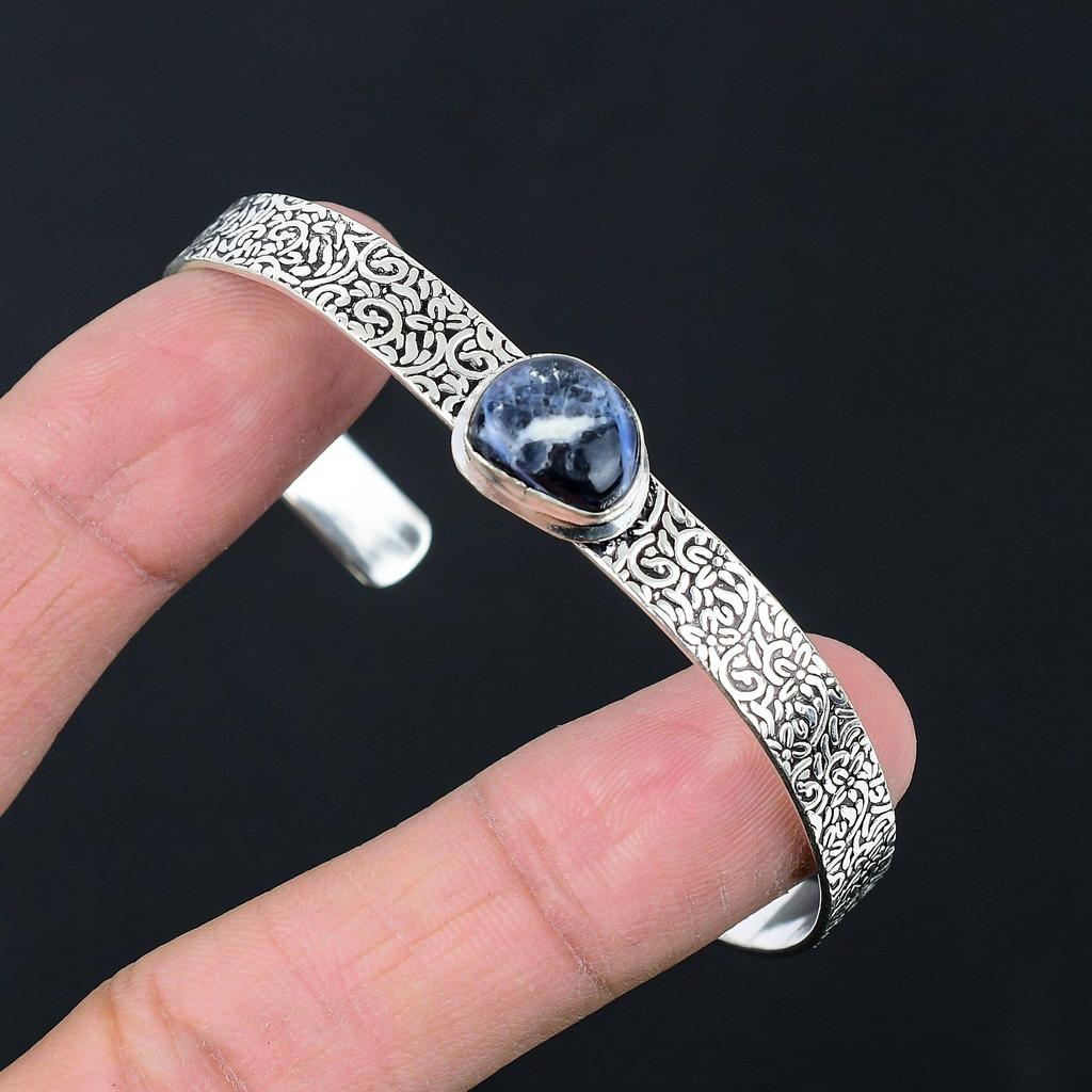 Halloween Deal Sodalite Gemstone Third Eye Chakra New Bangle Bracelet 925 Silver