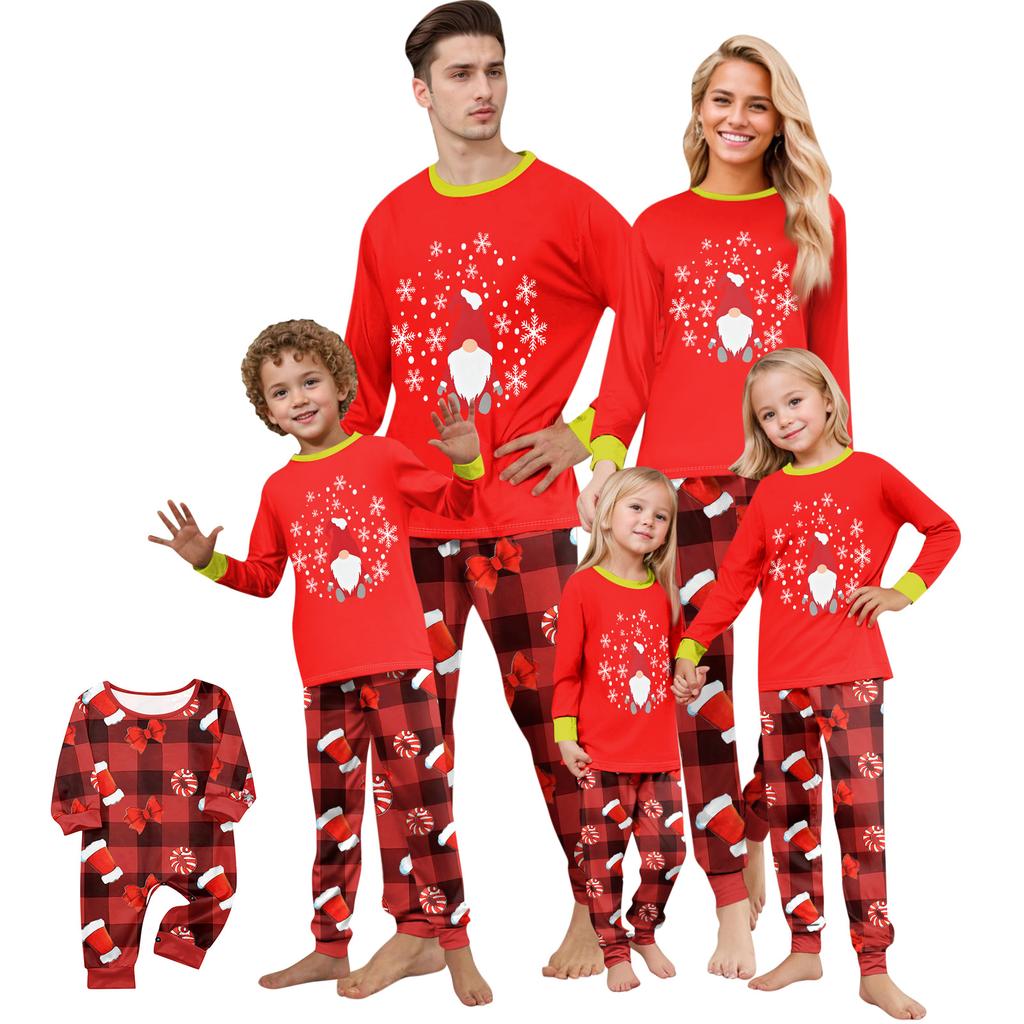 Family Matching Christmas Pajamas Set for Parents and Kids, Long Sleeve Neck Printed Pants Set