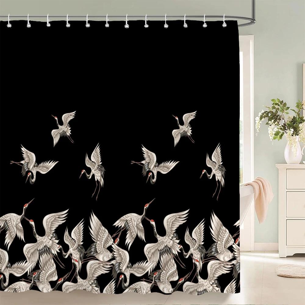 landscape Fabric Shower Curtain Bathroom Curtains Chinese style Ink Scenery Flowers Birds Waterproof Decor Bath Screen with Hook