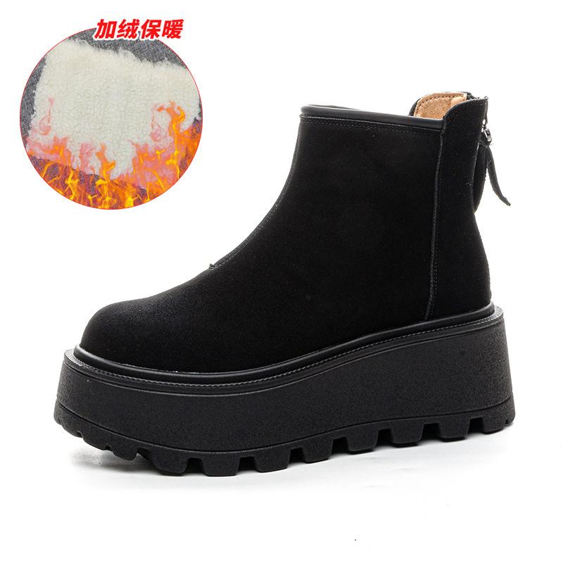 Snow boots women s new winter velvet thickened short boots leather warm women s shoes flat bottom non-slip 34