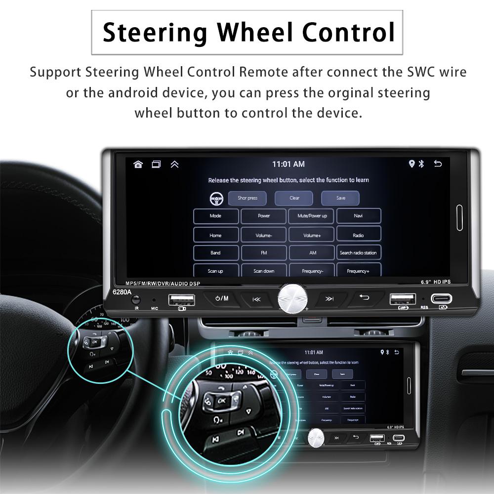 1 Din Car Stereo MP5 Player Car Radio 6.9 Inch Multimedia Player Carplay Android Auto Bluetooth Screen Mirroring USB