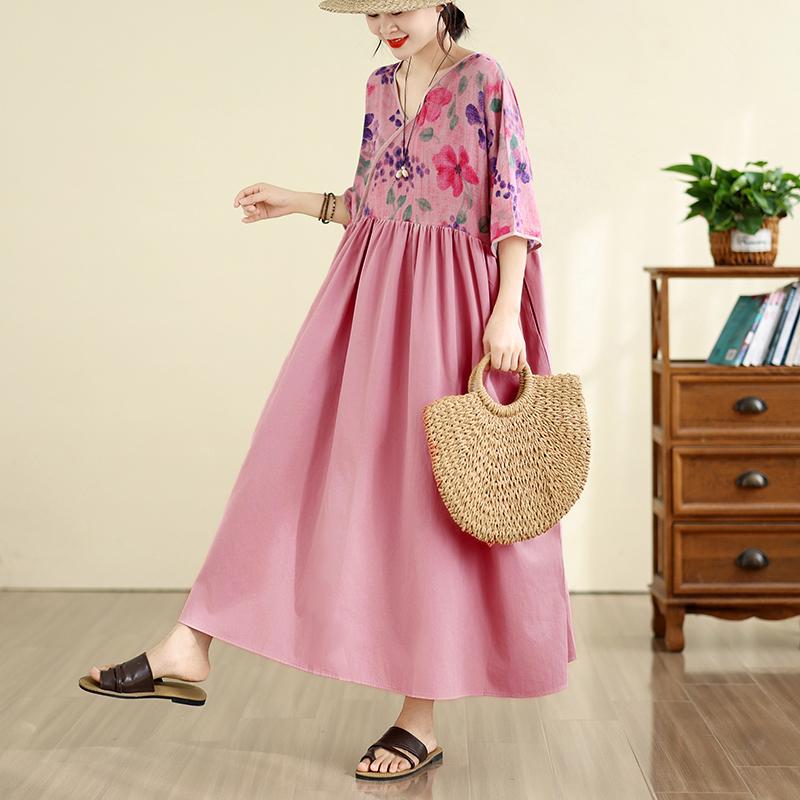 DIMANAF New 2026 Women Plus Size Summer Casual Beach Long Dress Cotton Loose Oversize Maxi Sundress Elegant Vintage Lady Print Floral