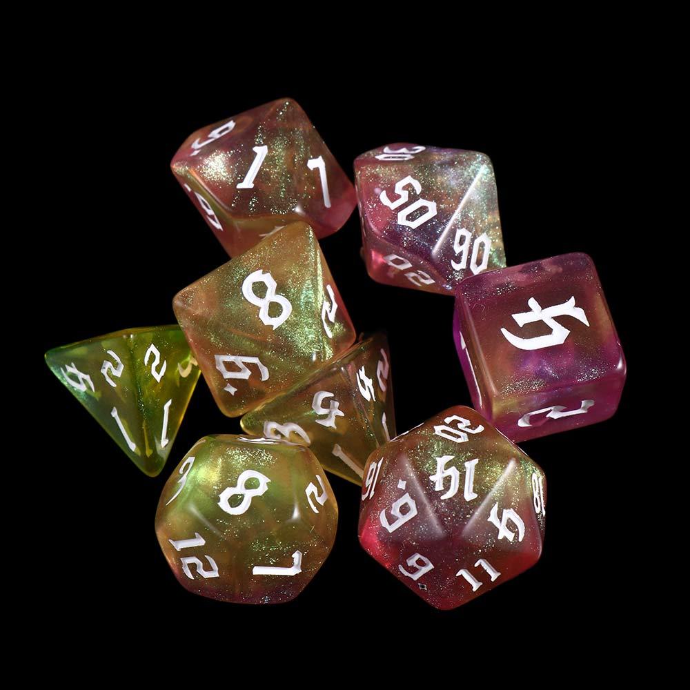 Dice Number 7-Die Carved Pattern Dice Set Two-tone Dice Set Iridescent Glitter Polyhedral Dice