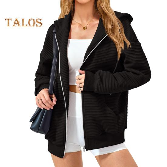 Høst Vinter Kvinner Glidelås Kåpe Hette Ren Farge Glidelås Varme Lange Ermer Snøring Lommer Stripe Elastisk mansjett Hem Sportsjakke