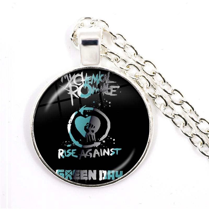 Punkové náhrdelníky Rocková kapela My Chemical Romance Kulatá skleněná kopule Kabošon Náhrdelník Módní Fanoušci Článkový řetěz Šperky