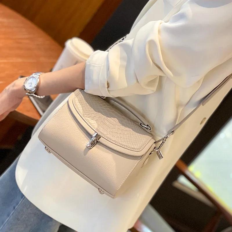 Women's Genuine Leather Crossbody Bag Lady Fashi Purse Temperament Square Shoulder Bag Female Cow Leather Versatile Handbag