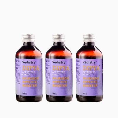 Vedistry Dipya Appetizer Syrup 200ml Pack of 3 | Natural Ayurvedic Digestion & Appetite Booster for Kids Adults