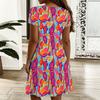 Ladies V Neck Charming Aster Floral Plus Size Summer Short Sleeve Loose Dress
