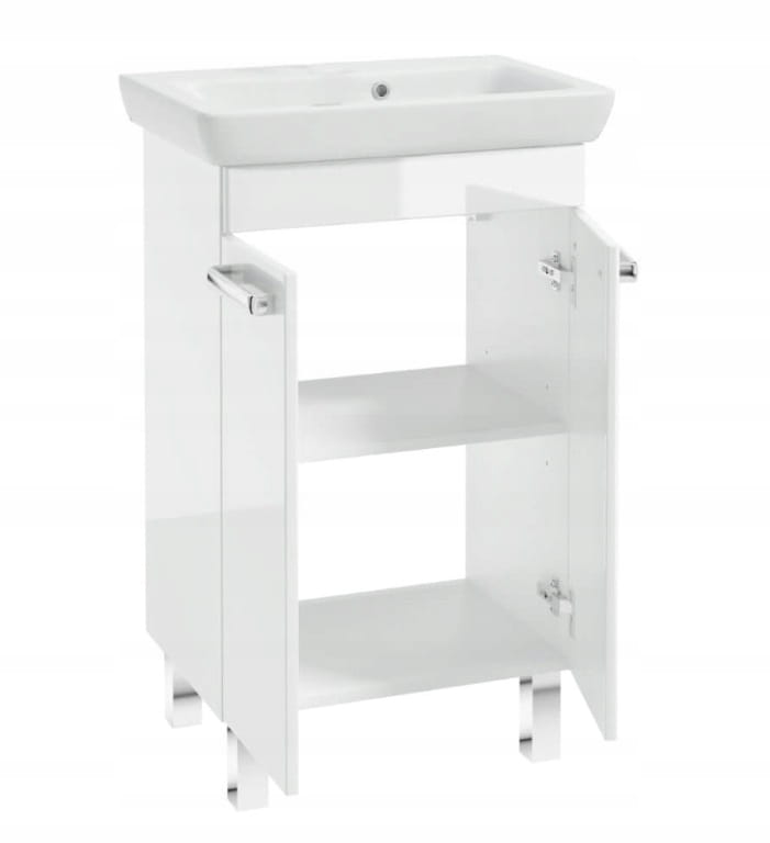 Lacquered standing bathroom cabinet with washbasin 55x80cm, white gloss Capri