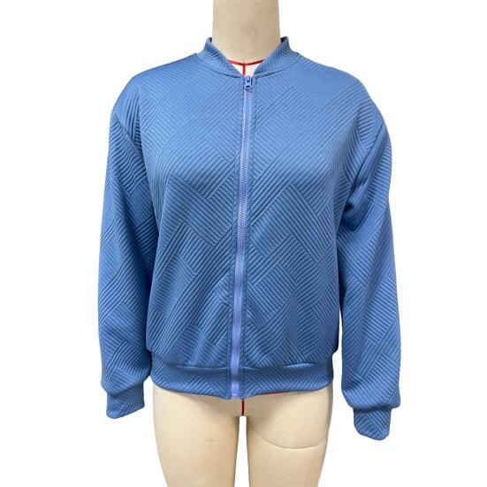 Women Coat Stand Collar Long Sleeve Zipper Closure Baseball Jacket with