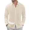 Cotton and Linen Shirt, Thin Lapel Collar with Pocket, Long-sleeved Shirt for Men