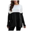 Women’s Causal Loose Pockets Sweater Color Block Knit Pullover Off Shoulder Tops