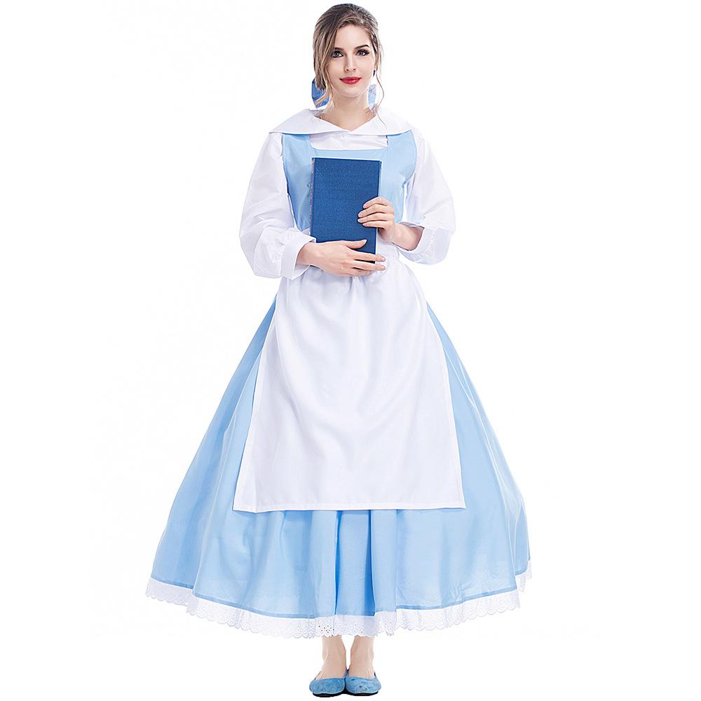 Halloween costume, Bell art photo blue and white anime cartoon image maid maid Cinderella skirt