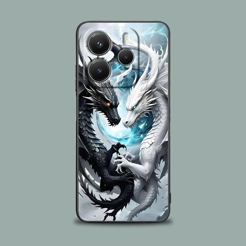 Phone Case for Xiaomi Redmi 15C 14C 12C 13C Redmi Note 15 14 13 12 11 10 Pro Plus 5G 12S Silicone Cover Cute Black White Dragon