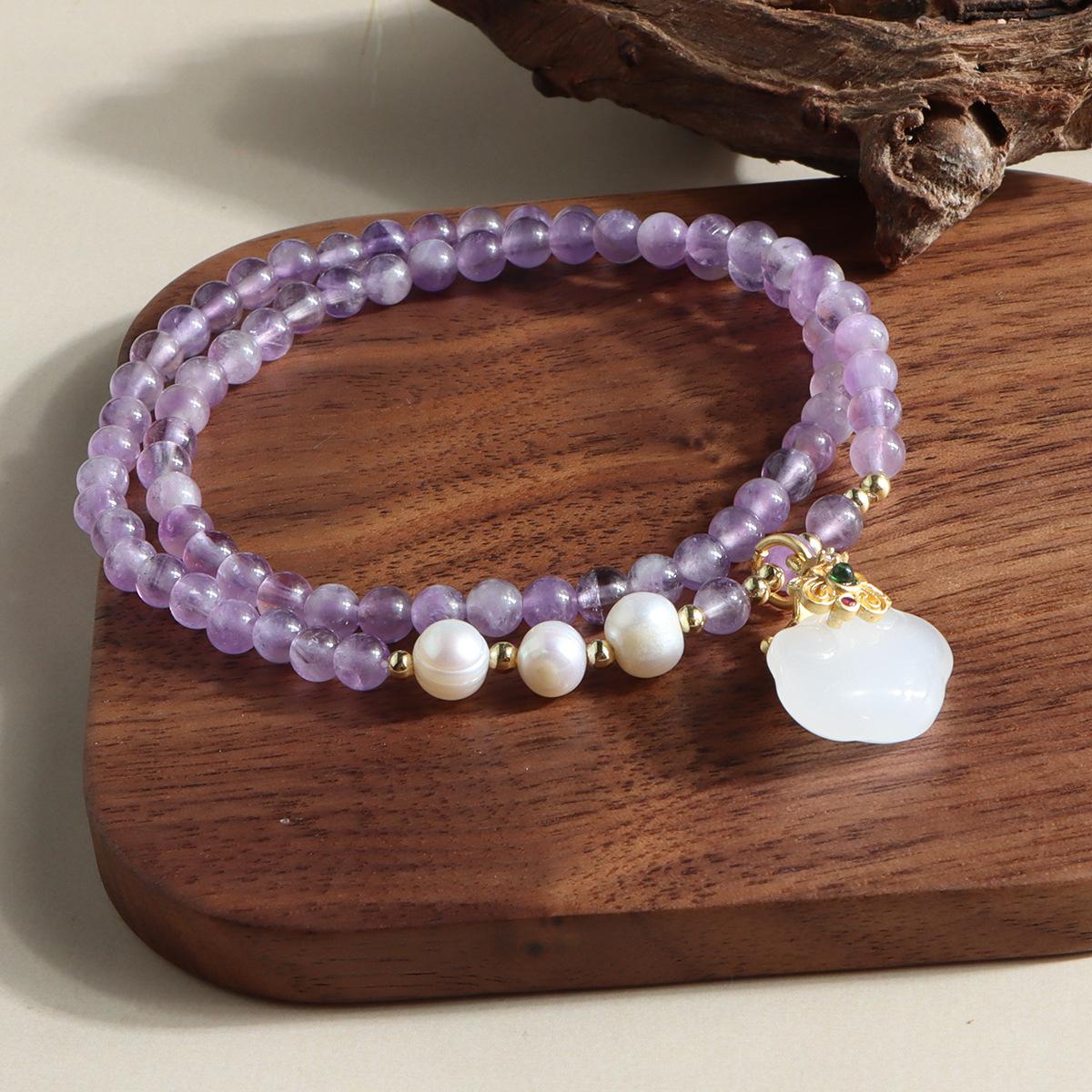 Amethyst Purple Ghost with White Crystal Double Spell Bracelet Pixiu Running Ring Double Circle New Chinese Style Guochaofeng Bracelet