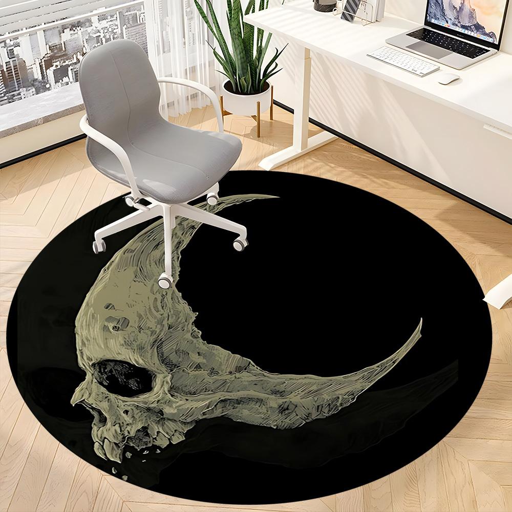 1pc Moon Skull Office Round Area Rug, Under Office Chairs Bedroom Living Room Home Decor, Room Deco, Available in Various Sizes