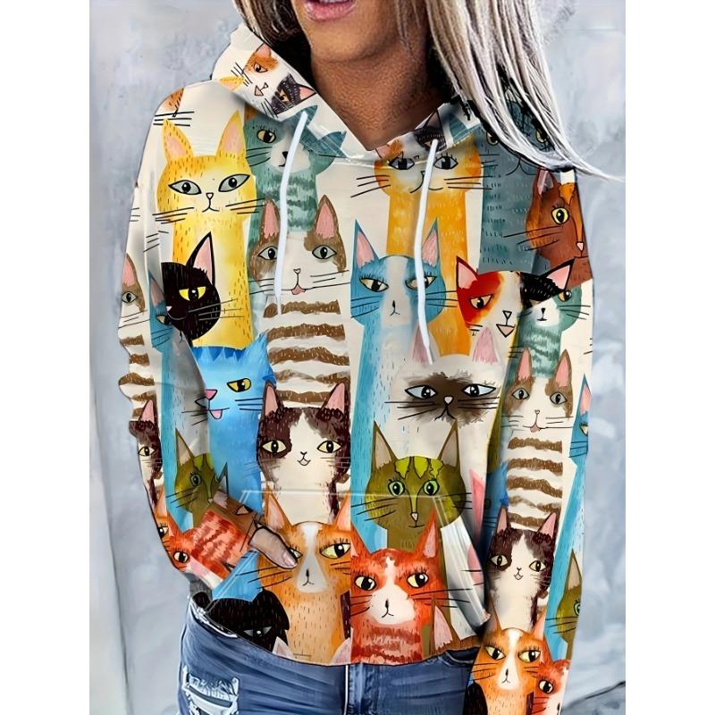 Autumn Funny Cat 3D Printed Hoodies Fashionable Casual Sports Long Sleeved Men's Hooded Sweatshirts