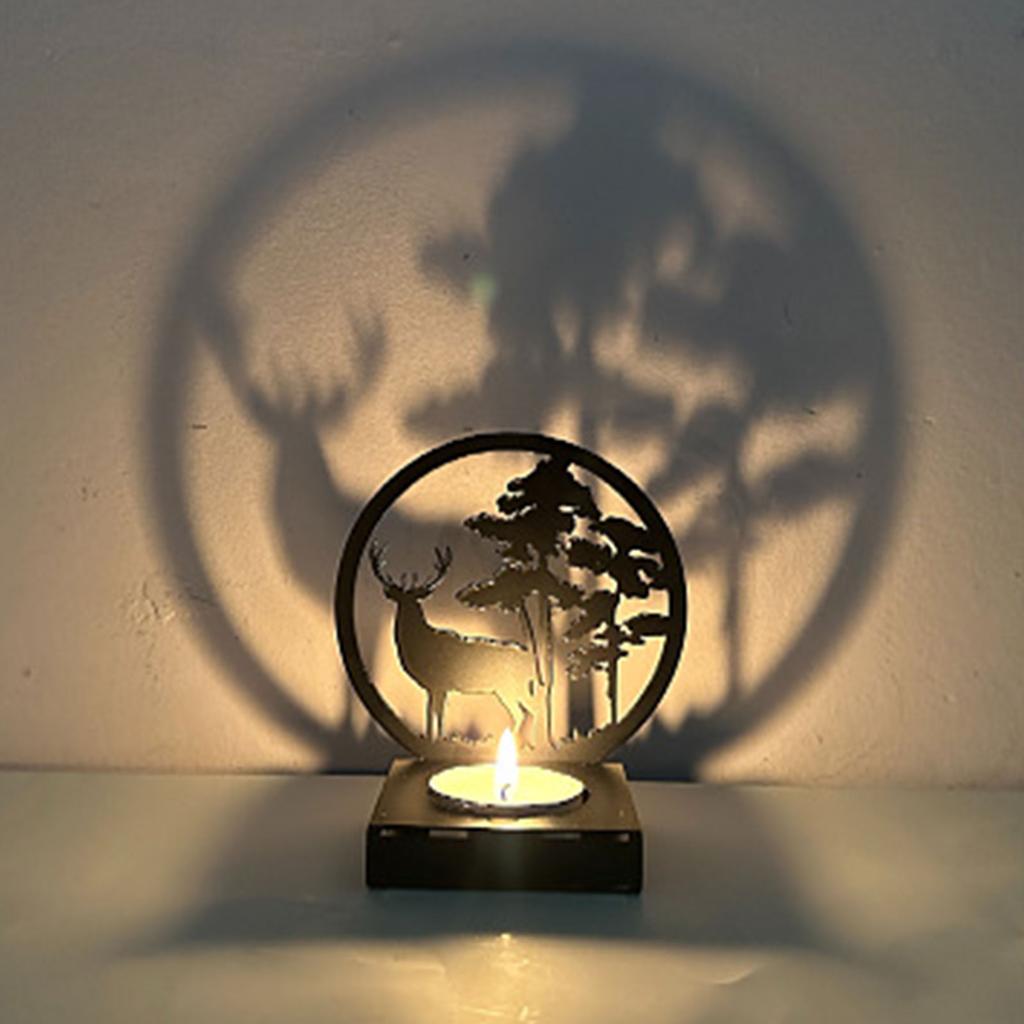 Deer Candlestick Tealight Holder Black Metal Xmas Deer Candle Stand for Wedding Party Type C