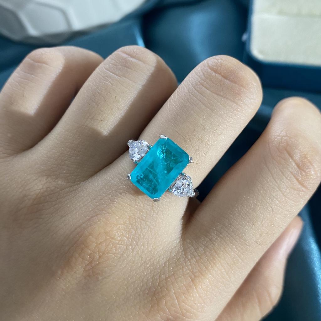 Tancise Jewelry Synthetic 8 * 12 Palaiba S925 Sterling Silver Ring