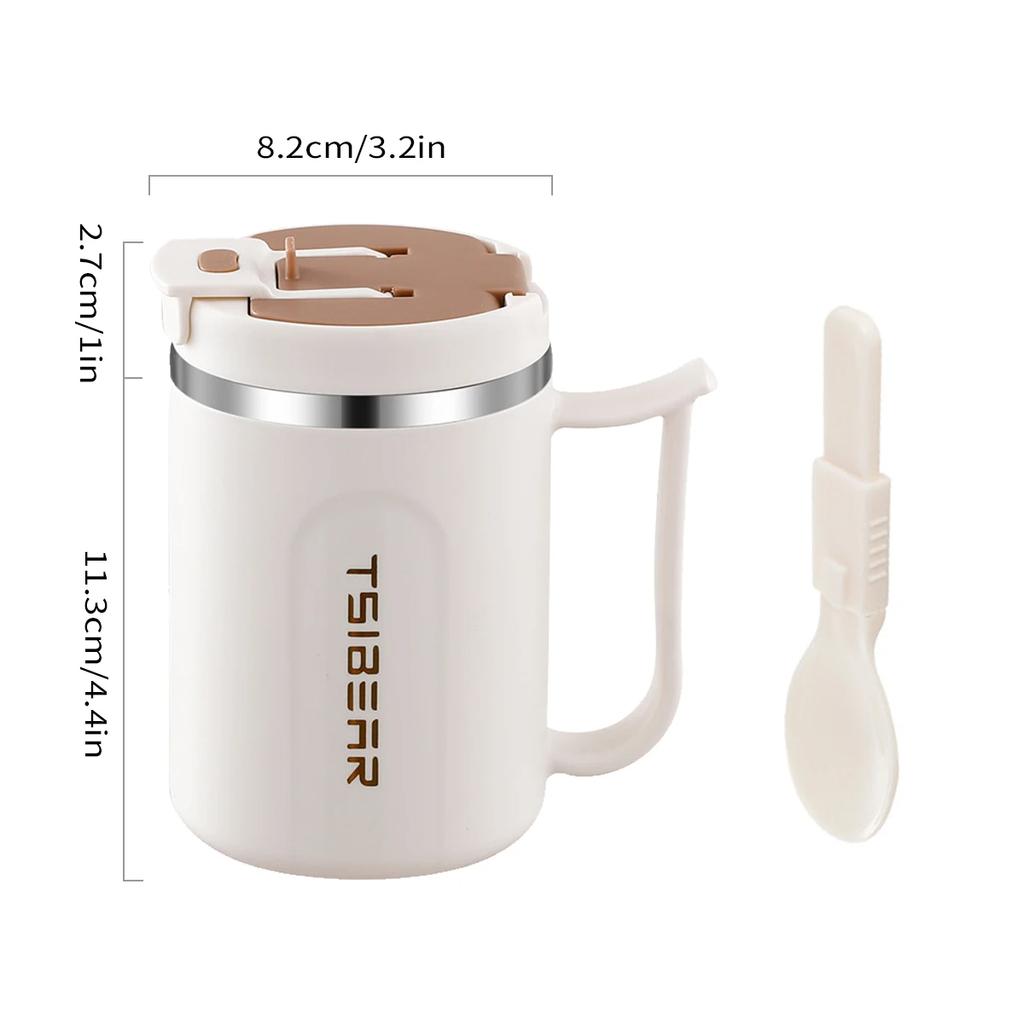 Leeseph Coffee Mug With Handle and Sealing Lid and Spoon, Stainless Steel Coffee Travel Mug Double Wall Leak Proof Cup