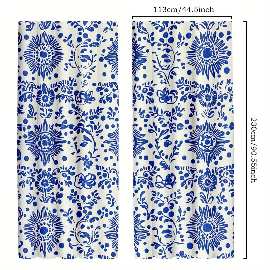 2pcs Traditional Mexican Floral Talavera Curtains   Polyester Semi-Sheer Panels   Machine Washable   Rod Pocket Hanging   Woven Fabr
