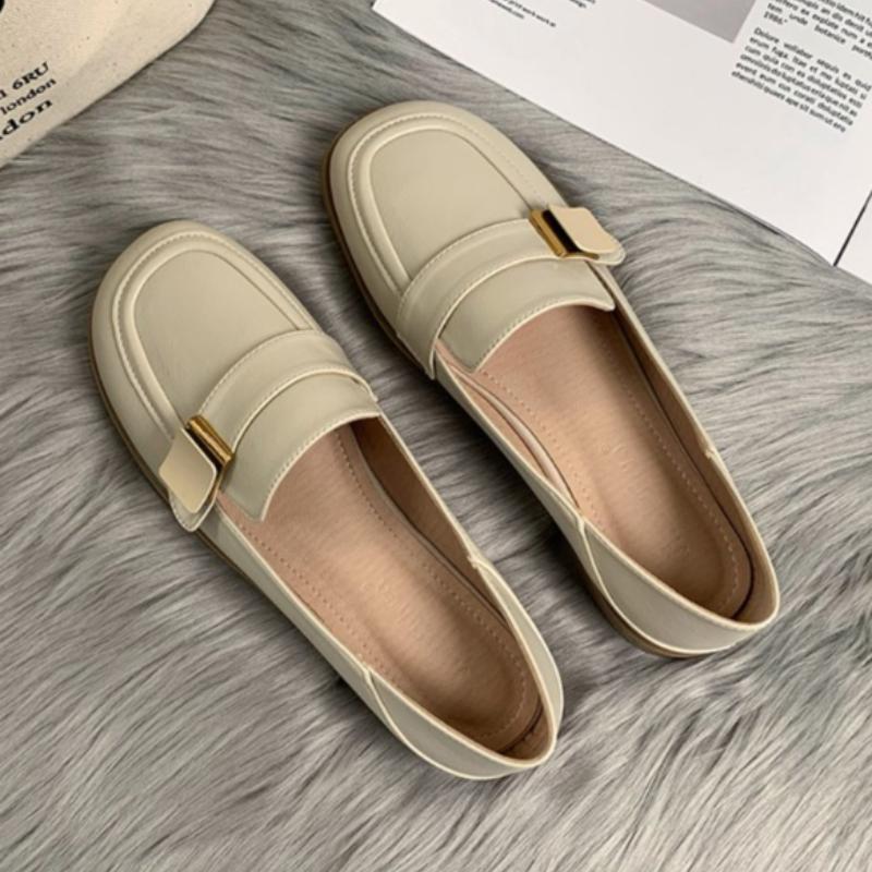 Fashion Women's Flat Shoes Apricot Small Leather Shoes 2024 New Platform Loafers Ladies Fashion and Comfortable Work Shoes Zapatos