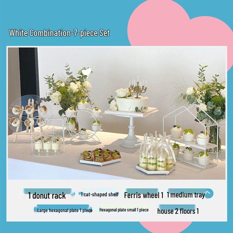 Wrought Iron Cake Stand: White Dessert Table Centerpiece for Weddings and Buffets