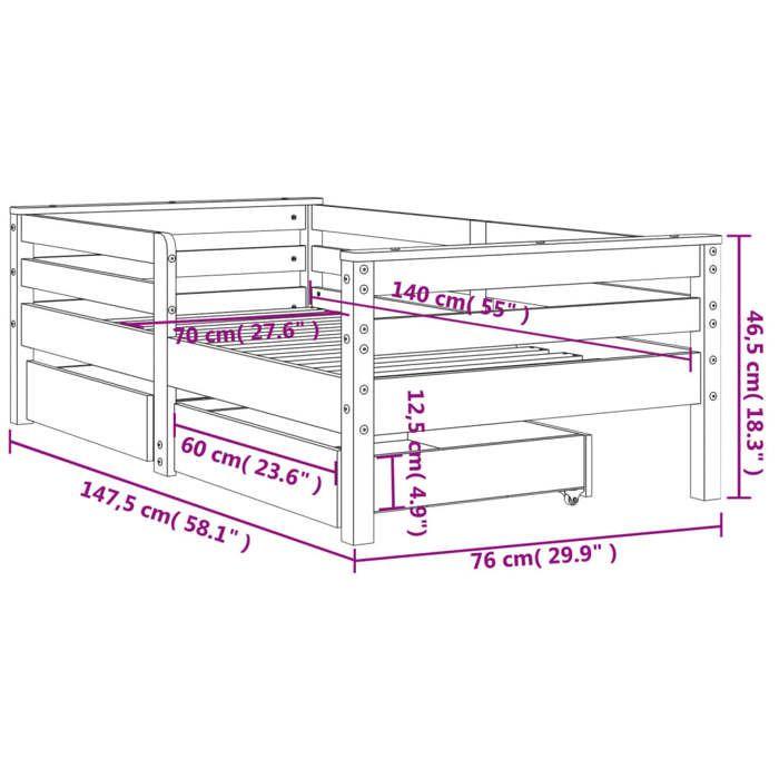 VidaXL Cadre de Lit pour Enfants avec Tiroirs, Lit Simple avec Tête de Lit et Pied de Lit, Meuble de Chambre, Scandinave, 834442
