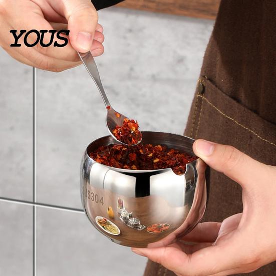 Countertop Spice Storage Jars 304 Stainless Steel Jar Set, Seasoning Container with Glass Lid Refillable Condiment & Spoon, Rustproof