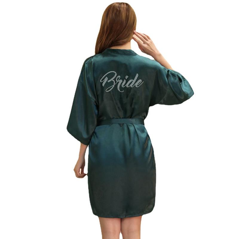 Women's Fashion Casual Rhinestone Homewear Summer Thin Kimono Half Sleeve Loungewear Solid Color Morning Robe