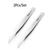 2pcs/lot Good Quality Anti-static Set Bend Straight Tweezers Set Stainless Steel  for  Jewerly Making Tools