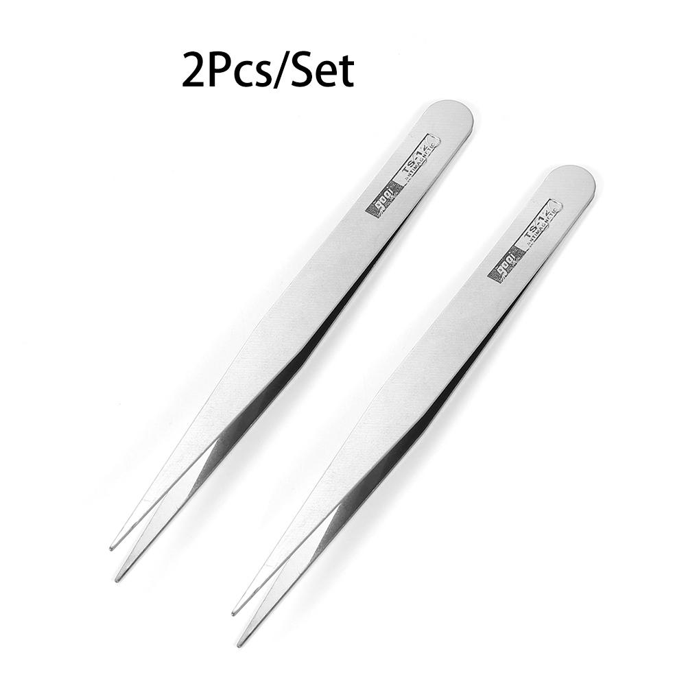 2pcs Anti-Static Excellent Quality Tweezers Bend Long nose Cross Tweezers For intersperse Beads Jewerly Sewing Accessories Tools
