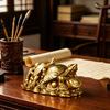 Brass Turtle Figurine On Coins for Wealth And Blessings Polished Metal Tortoise Ornament for Home Office Desk Decor Feng Shui Gift for Prosperity And