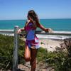 Summer Vacation Printed Slim Women's Suit Fashion Backless Hollow Lace Up Beach Outfit Sexy Asymmetrical Top with Mini Skirt Set