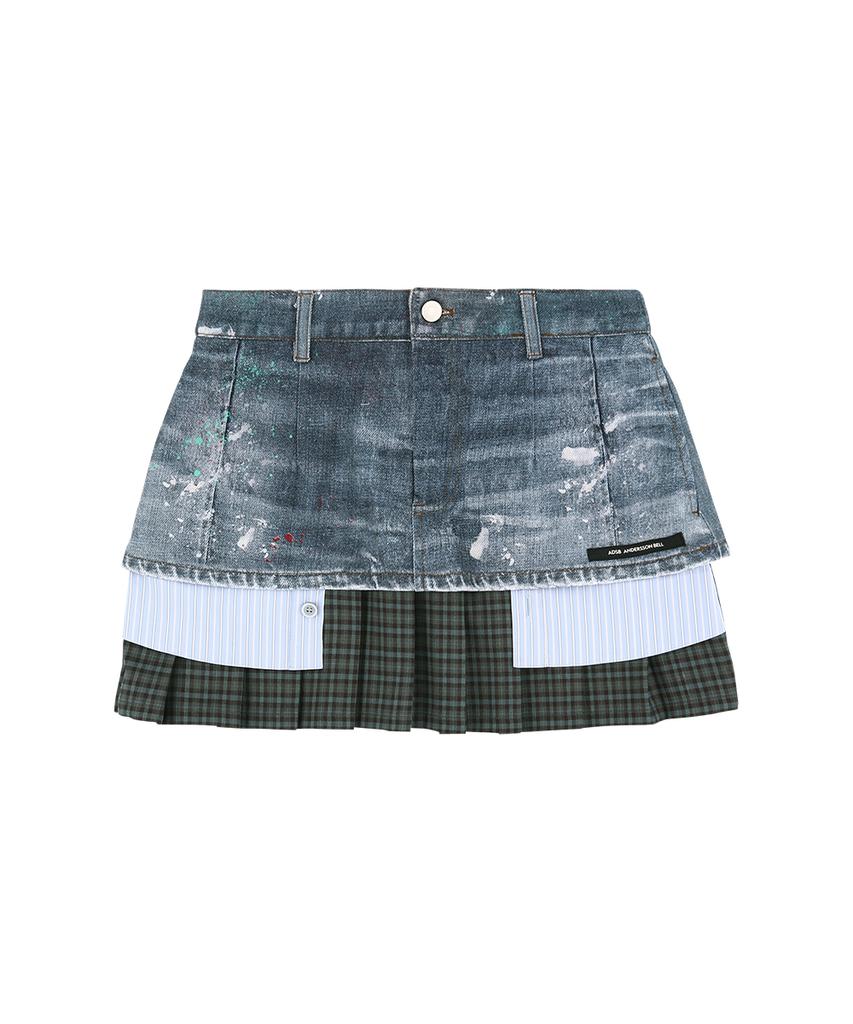 ADSB ANDERSSON BELL Painted Denim Layered Mini Pleats Skirt Apa884W(Blue)