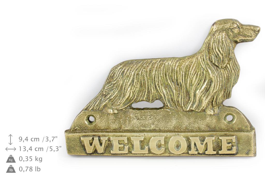 Jamnik Długowłosy - Tabliczka Na Drzwi Z Psem, Mosiężna Plakietka Powitalna, Wyjątkowy Szyld Z Napisem Welcome Marki Art-Dog