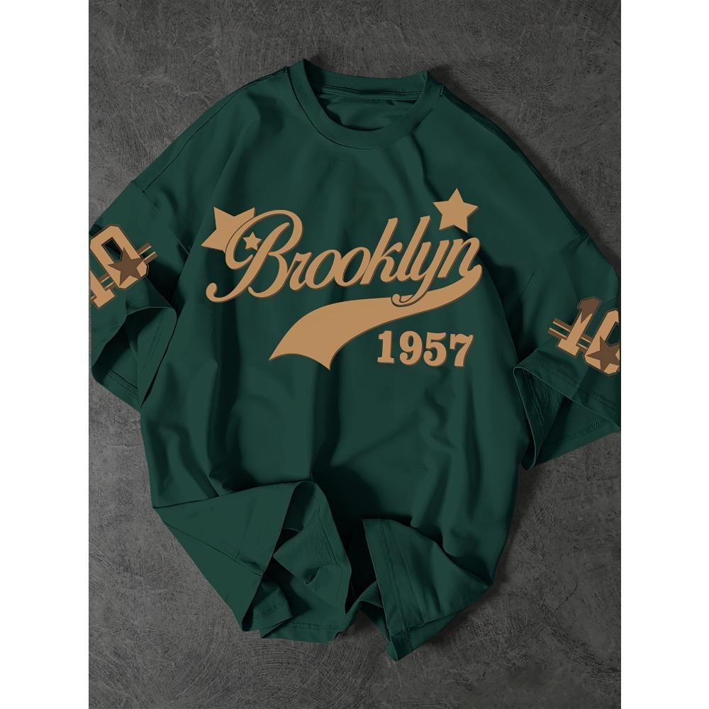 Fashionable men's summer 1957 letter printed breathable round neck T-shirt outdoor urban casual top