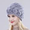 Hot Sell Women Winter Knitted Real Rex Rabbit Fur Hat Fluffy Natural Rex Rabbit Fur Cap Lady Good Elastic Genuine Fur Hats