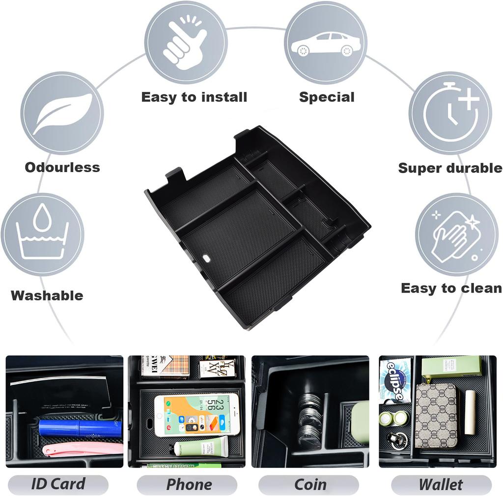For 2025 2025 Ford F250 F350 F450 F550 Center Console Organizer Armrest Storage Box Tray Secondary Interior Car Box Accessories