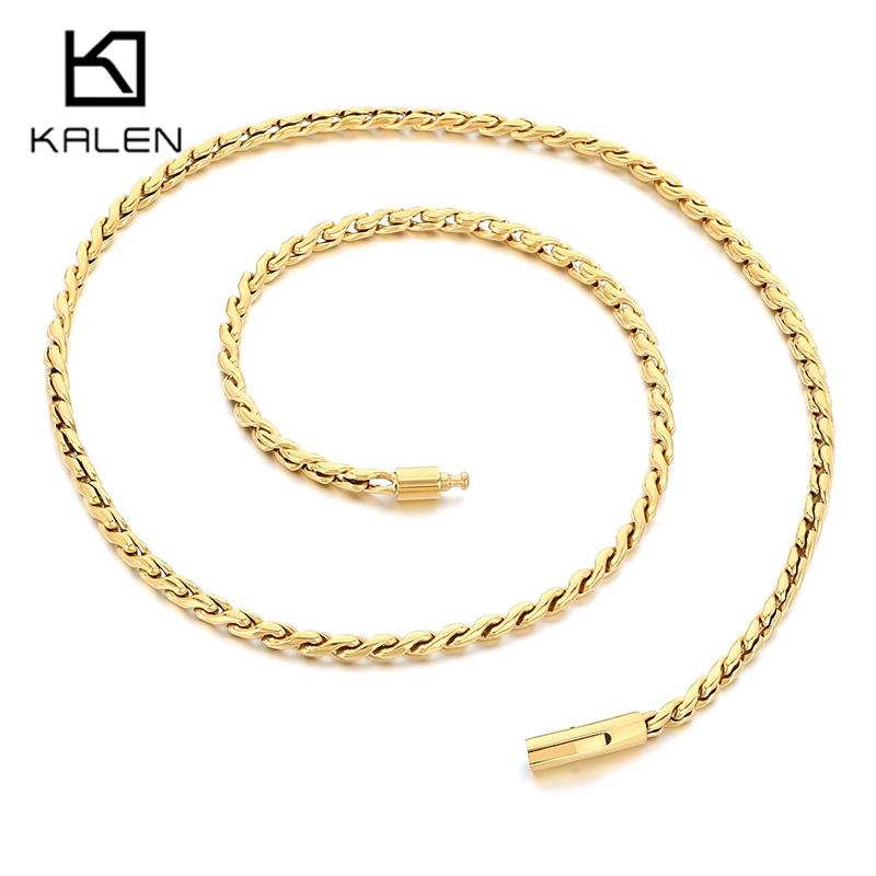 4MM Shiny Link Chain Necklace for Men Women's Gold Color Stainless Steel Jewelry Hip Hop Rock Keel Chain Party Accessories Gift