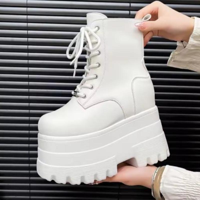 Fashion New 13CM Platform Boots Casual Outdoor Shoes Chunky Simple Lace Up Design Ankle Boots Cool Nightclub Party Black Shoes 35-43