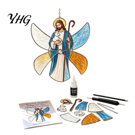 Complete Glass Assembly Set Christian Suncatcher DIY Kit, Stained Style Religious Sun Catcher, Relaxing Handcraft Gifts Iridescent Hanging Ornament