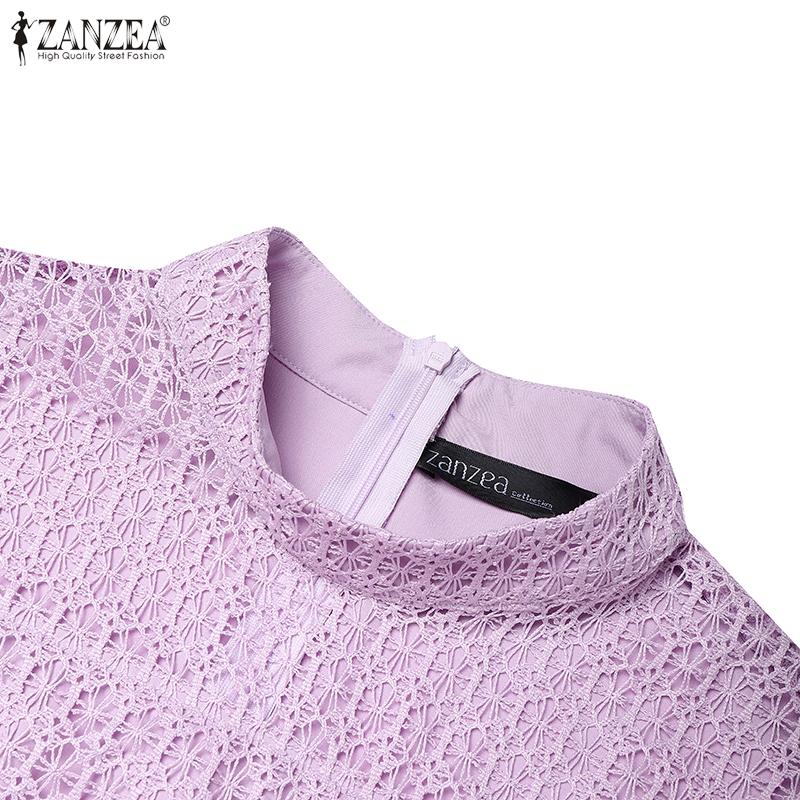 ZANZEA Women Turtleneck Casual Mesh Splice Summer Short Sleeve Dress