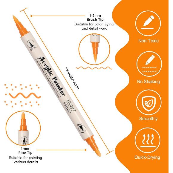 60 Colors Acrylic Paint Pens Markers,Dual Tip Acrylic Paint Markers with Brush Tip and Fine Tip,Halloween Pumpkin Painting Kit for Rock