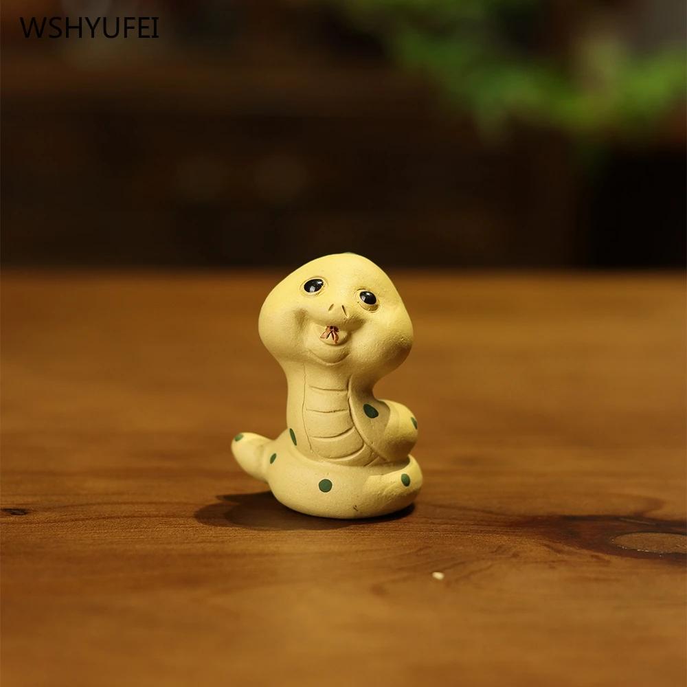 Purple Clay Pet Little Snake Handmade Cute Small Flower Snake Tea Set Accessories Tea Table Decorations Tea Playing 1pcs