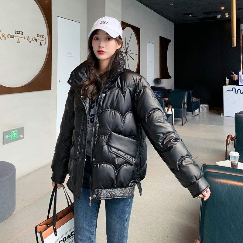 Bright Short Cotton-padded Jacket Female Korean Version of The Loose Year New Stand-up Collar Down Cotton-padded Jacket Students Light Winter Coat.