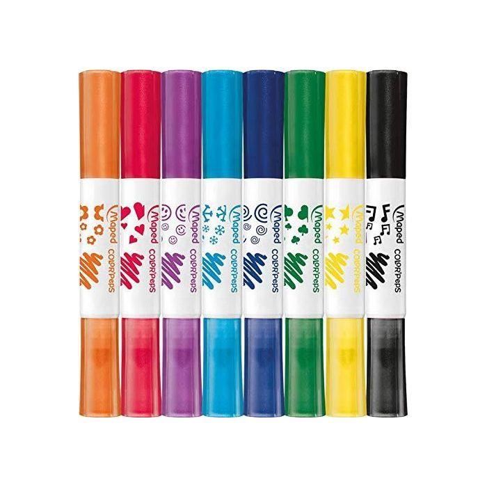 Maped - Feutres Duo Stamp Color'Peps - 8 Feutres Tampons - 1 Pointe Tampon + 1 Pointe Feutre - Conforme à la Réglementation des