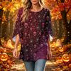 Women's Halloween Print Casual Loose Fit Three-Quarter Sleeve Round Neck Top