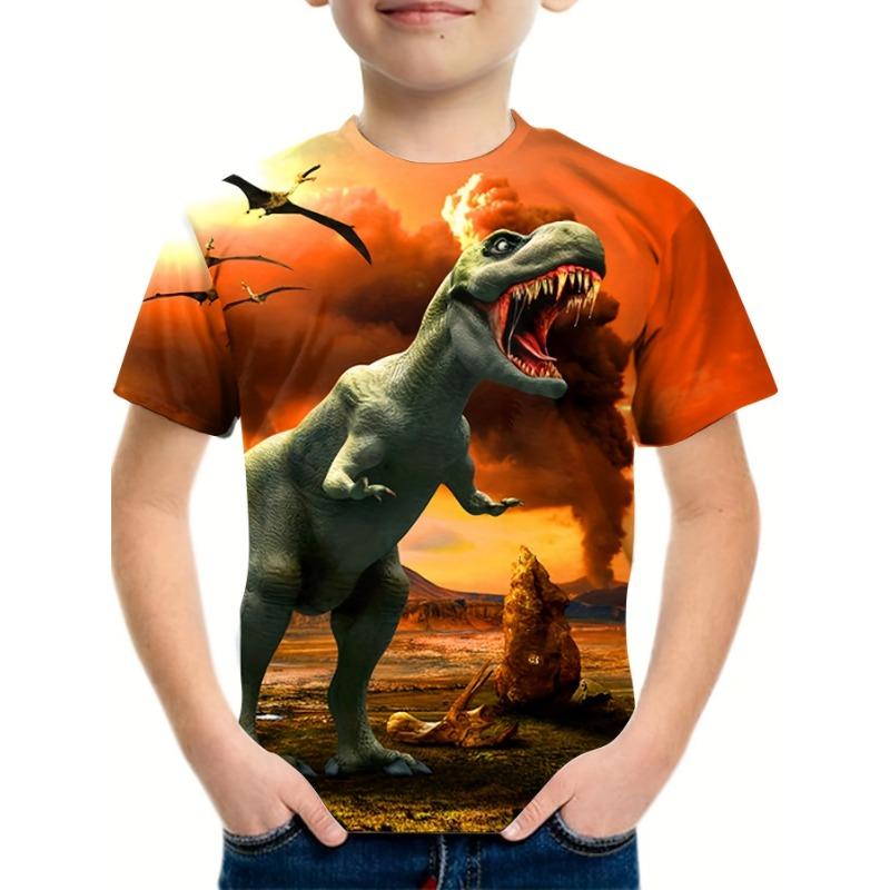 Sommar Rundhals 3D Dinosaurie Tryckt Topp Trendig Casual Kortärmad Barn Pojk T-shirts