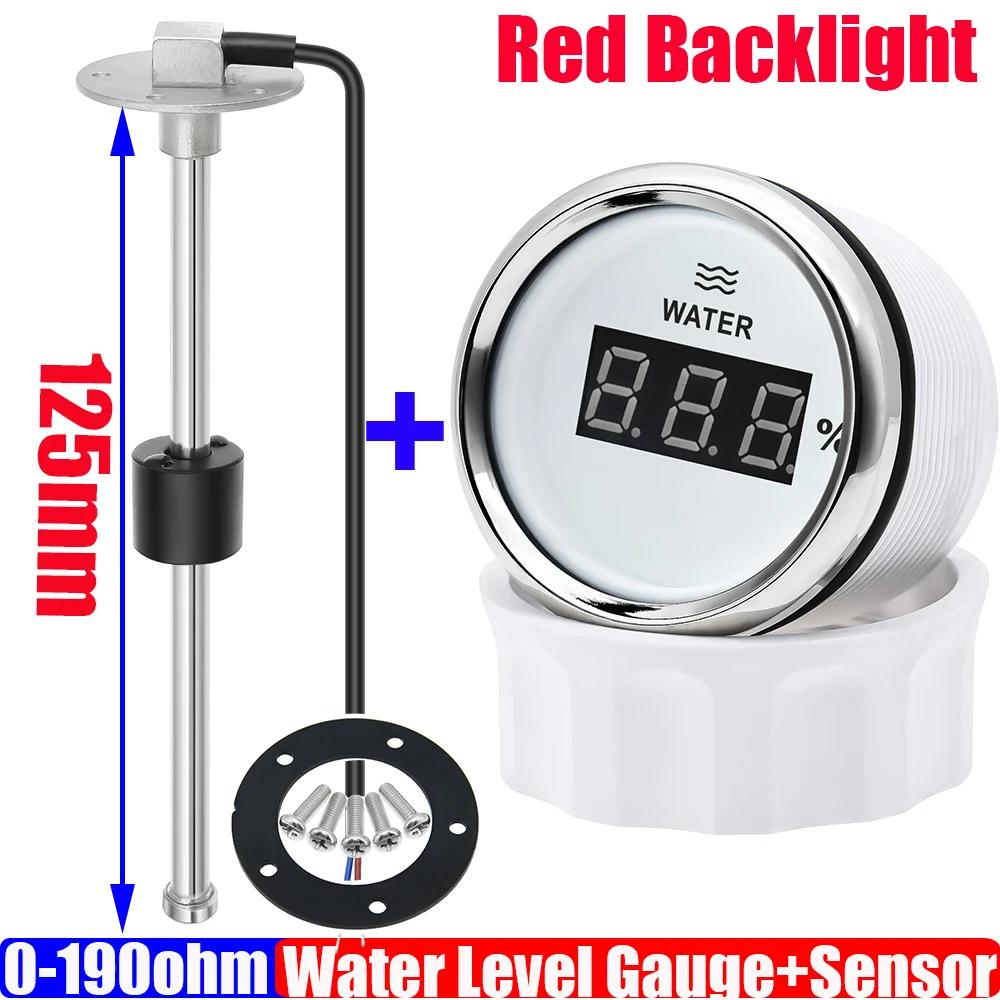 Digital 52mm Water Level Gauge+Water Level Sensor 100-500mm Red Light Water Tank Meter Indicator 0-190 OHM for Car Yacht 12V 24V